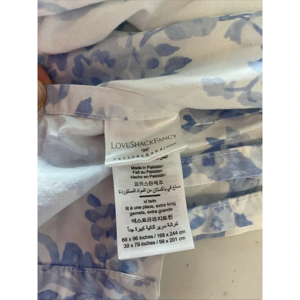Pottery Barn LoveShackFancy Garden Damask‎ Organic Flat Sheet /case Twin XL Blue